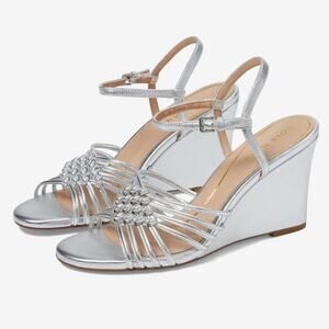 Cole Haan Jitney Knot Wedge Sandals Silver Leather Heels NEW Size 10.5B